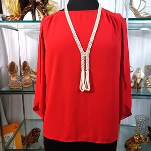 AB Studio, Pull-Over Blouse Longsleeves, Size: L, Red
